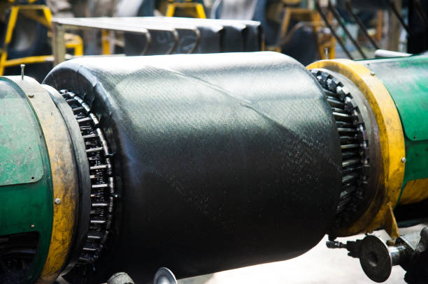 Manufacture of tires. Tyre production machine conveyor