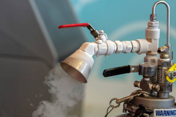 Liquid nitrogen tank detail close up