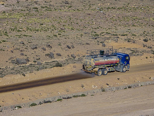 Environmental control and dust pollution process with roadside water tanker.